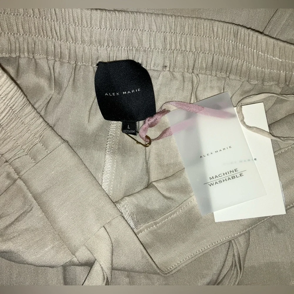 Alex Marie NEW linen pants Wide Leg Tie Front Pull On women's Size L Oat Beige - Picture 4 of 7